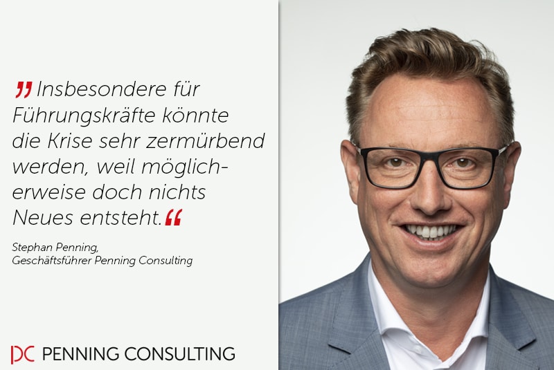 Porträt eines Managers mit Zitat und Firmenlogo